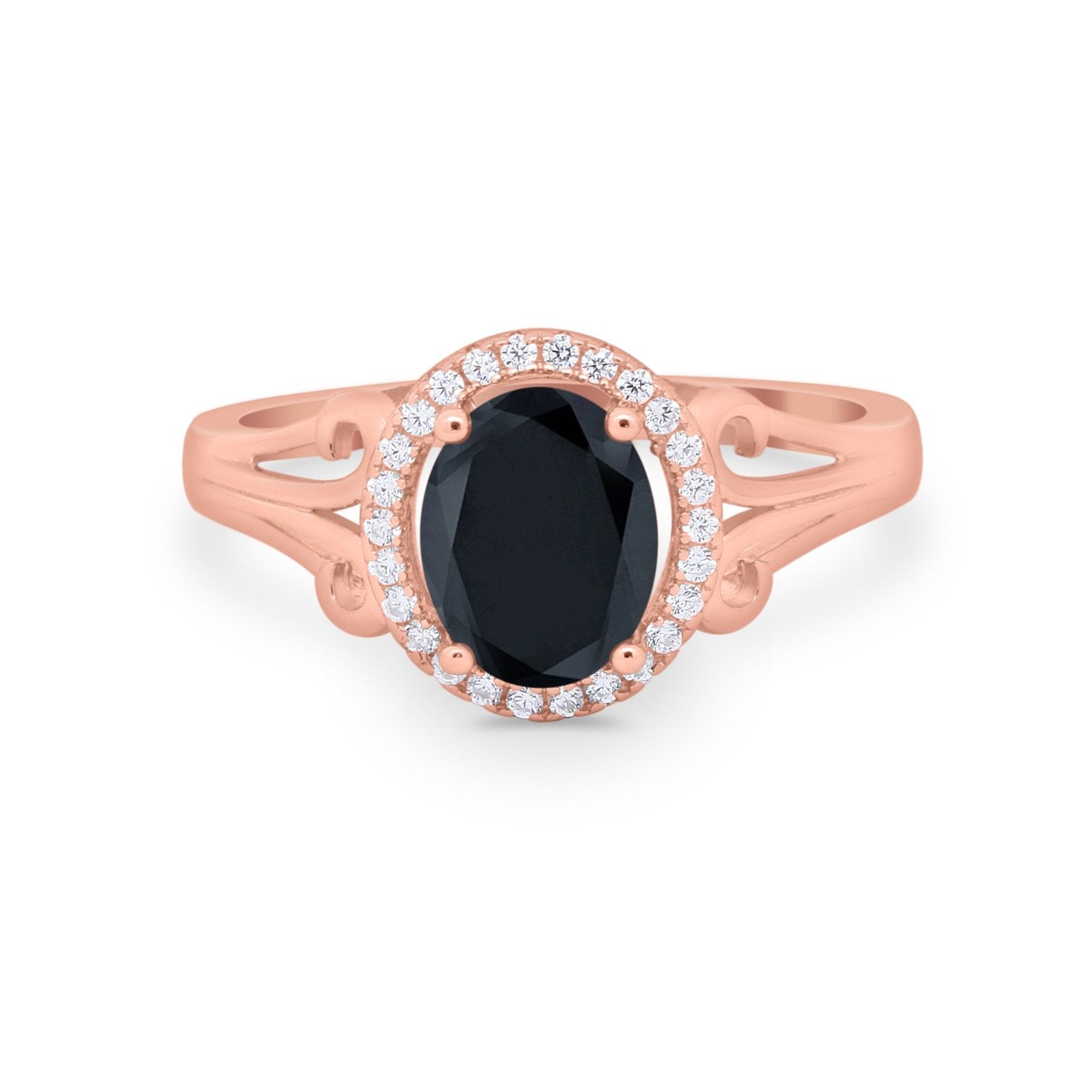 Halo Filigree Oval Wedding Ring Round Simulated Cubic Zirconia 925 Sterling Silver