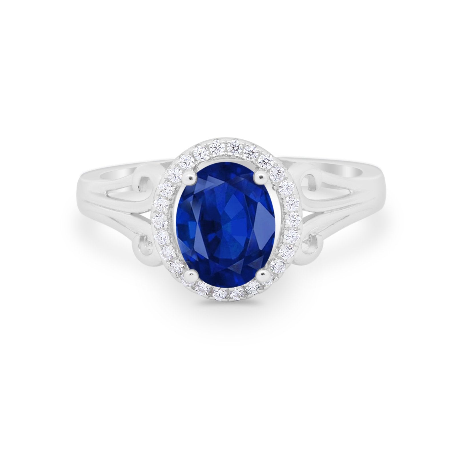 Halo Filigree Oval Wedding Ring Round Simulated Cubic Zirconia 925 Sterling Silver