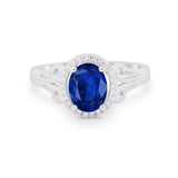Halo Filigree Oval Wedding Ring Round Simulated Cubic Zirconia 925 Sterling Silver
