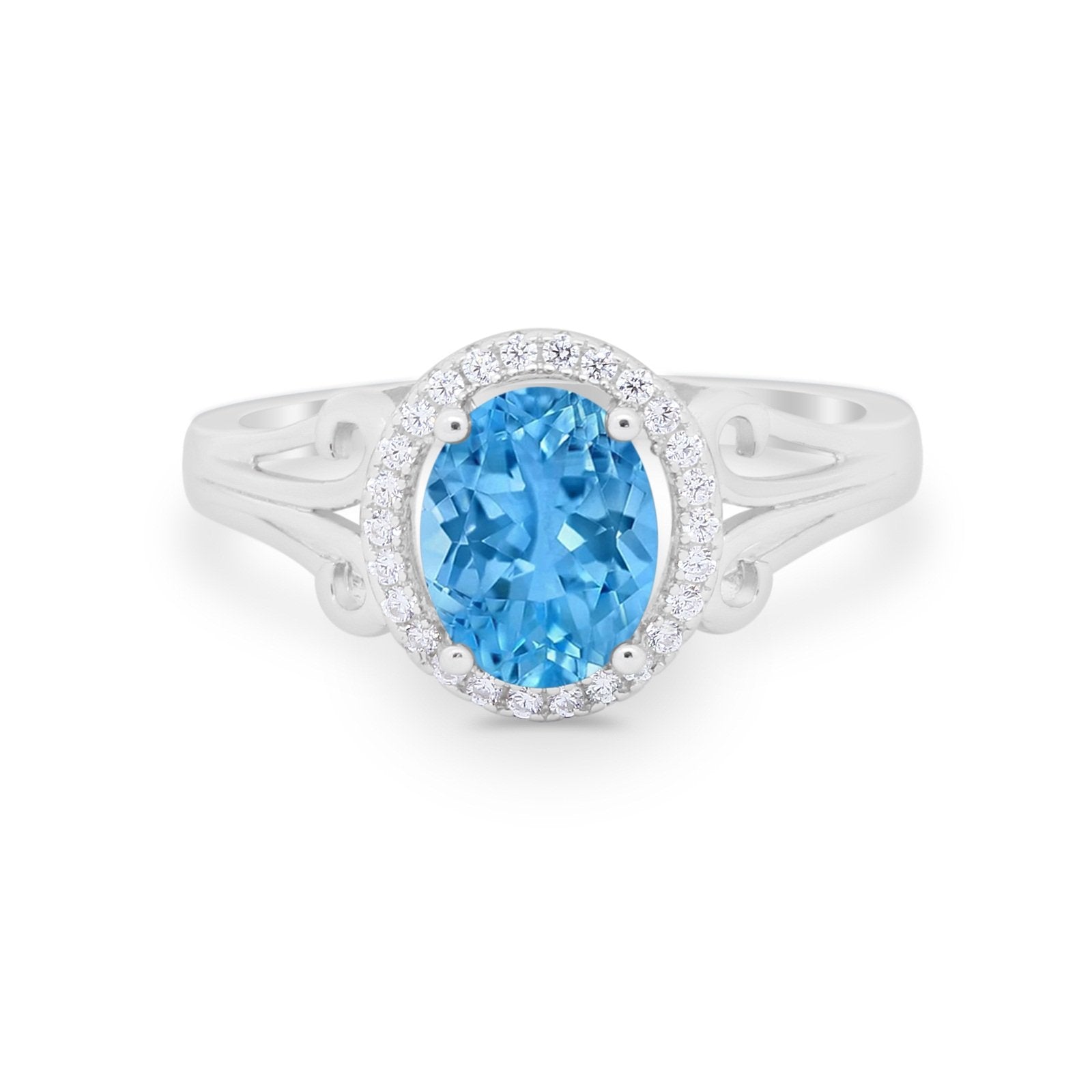 Halo Filigree Oval Wedding Ring Round Simulated Cubic Zirconia 925 Sterling Silver