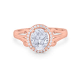 Halo Filigree Oval Wedding Ring Round Simulated Cubic Zirconia 925 Sterling Silver