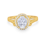 Halo Filigree Oval Wedding Ring Round Simulated Cubic Zirconia 925 Sterling Silver