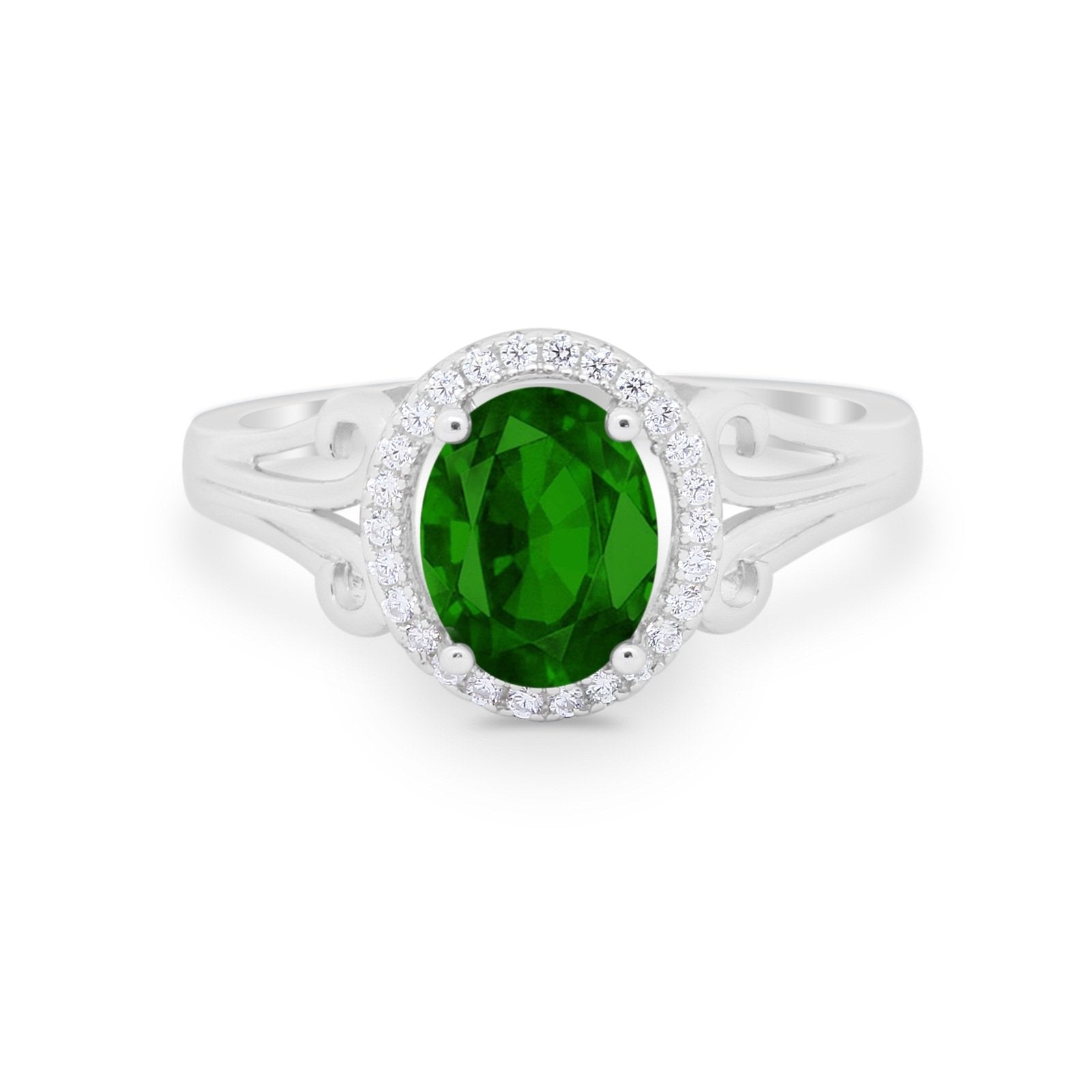 Halo Filigree Oval Wedding Ring Round Simulated Cubic Zirconia 925 Sterling Silver