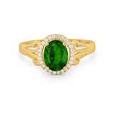 Halo Filigree Oval Wedding Ring Round Simulated Cubic Zirconia 925 Sterling Silver