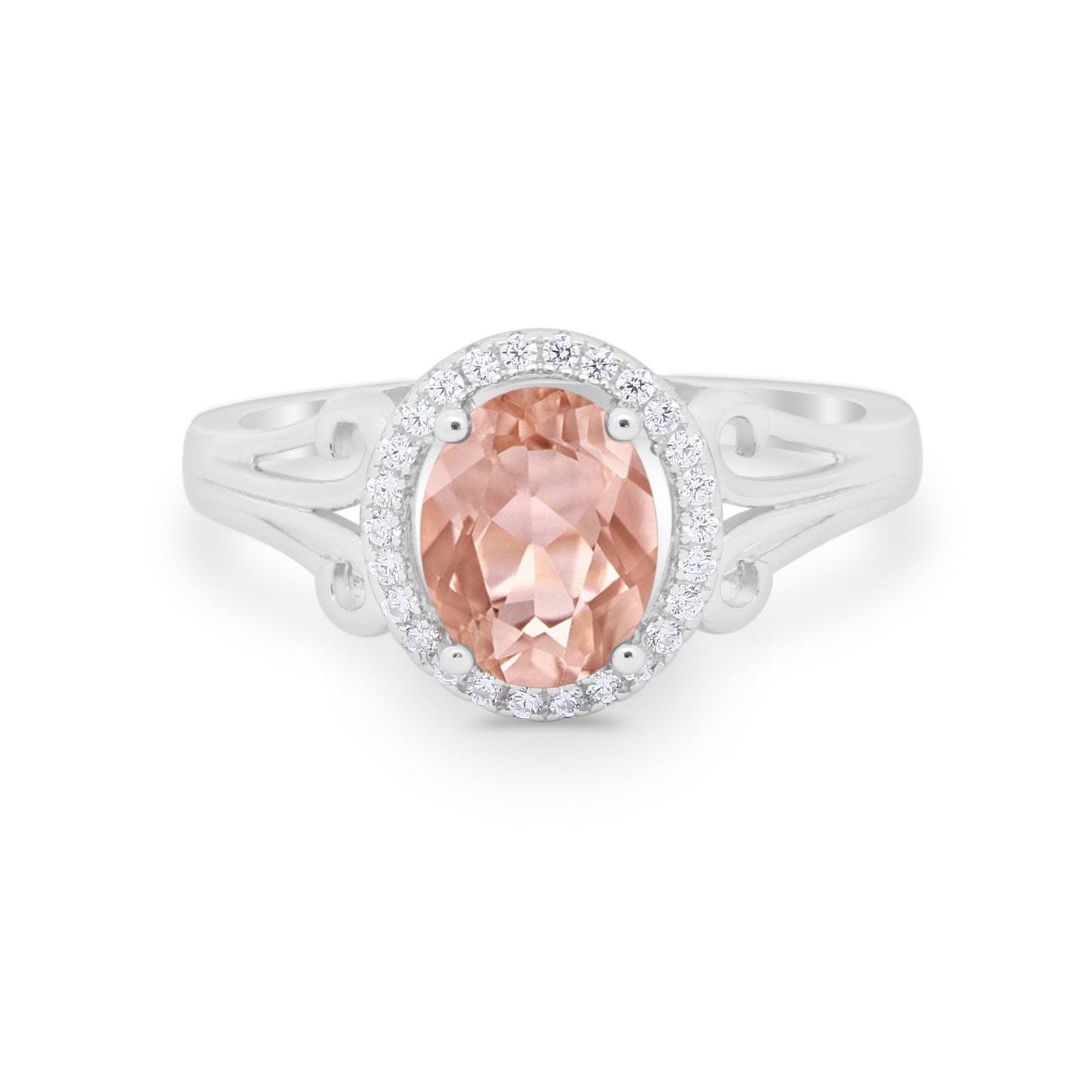 Halo Filigree Oval Wedding Ring Round Simulated Cubic Zirconia 925 Sterling Silver