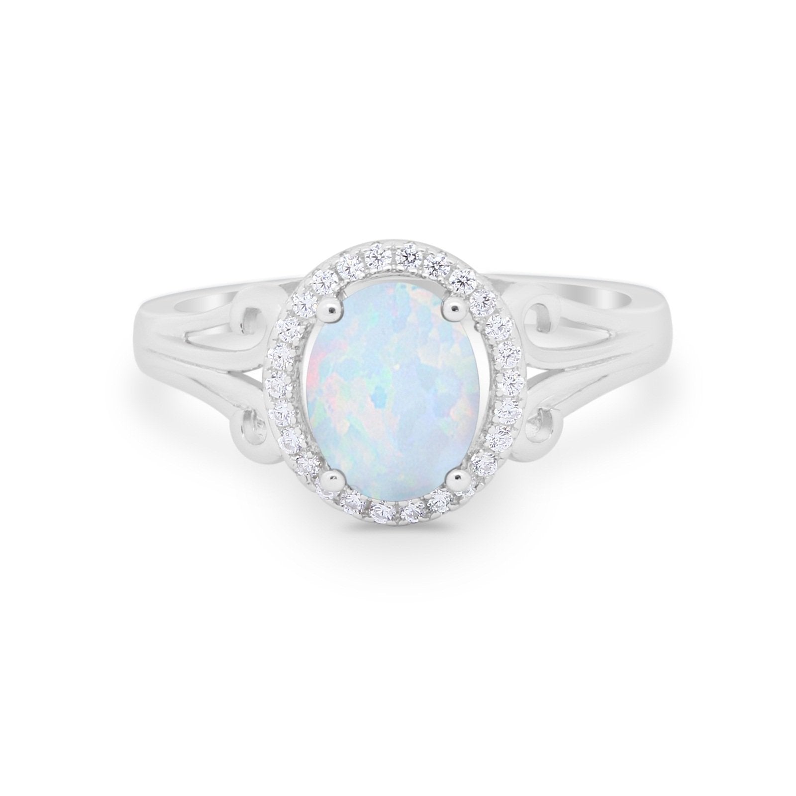 Halo Filigree Oval Wedding Ring Round Simulated Cubic Zirconia 925 Sterling Silver
