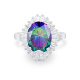 Oval Vintage Art Deco Wedding Ring Round Cubic Zirconia 925 Sterling Silver