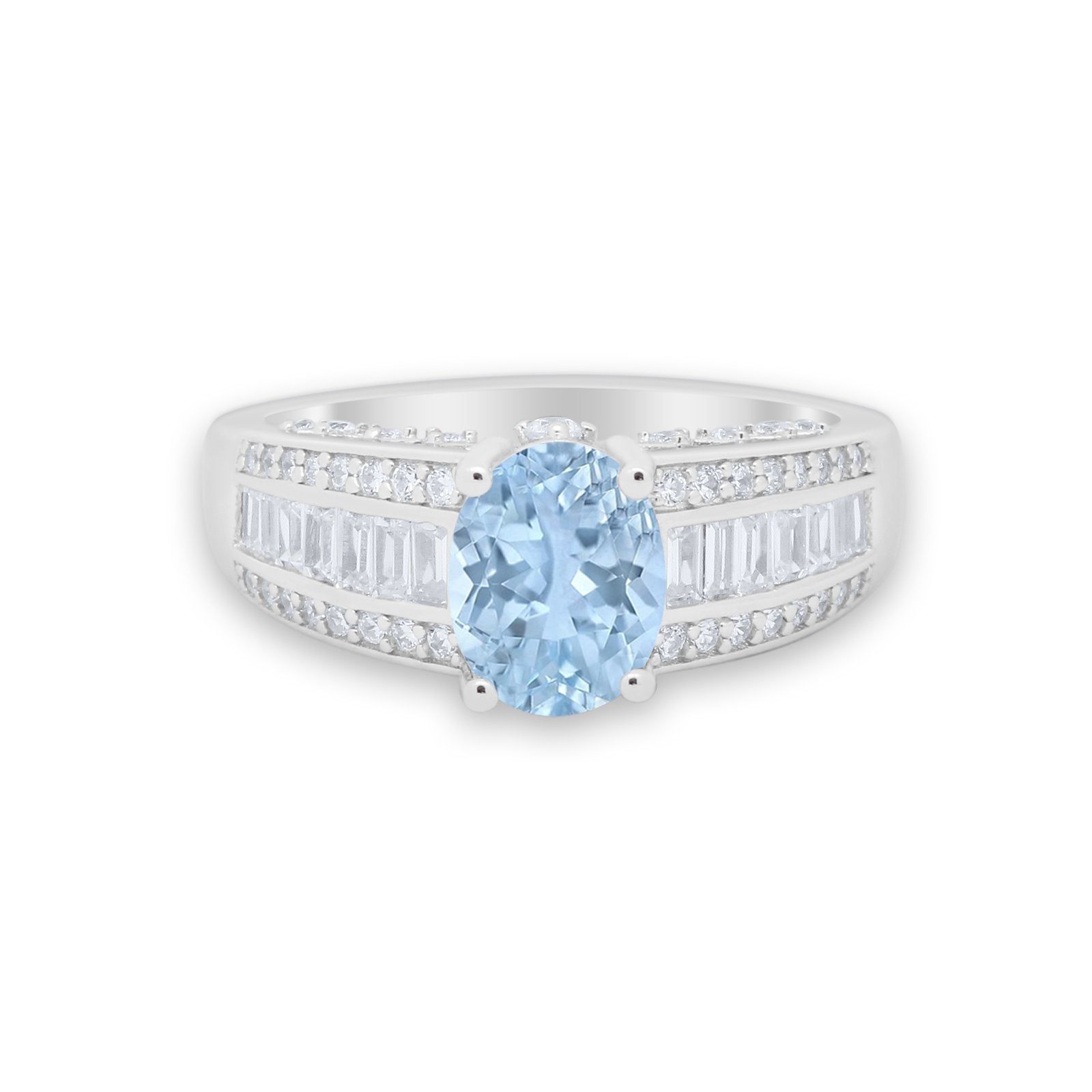 Vintage Oval Engagement Ring Round Simulated Cubic Zirconia 925 Sterling Silver