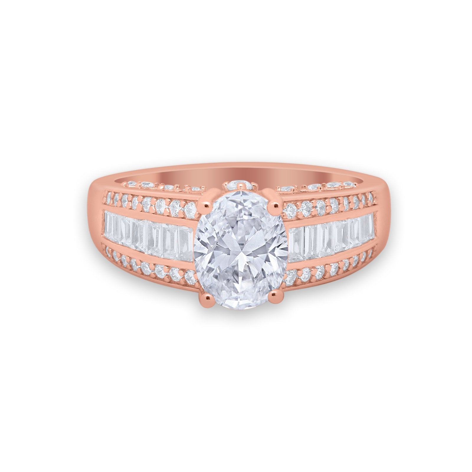 Vintage Oval Engagement Ring Round Simulated Cubic Zirconia 925 Sterling Silver
