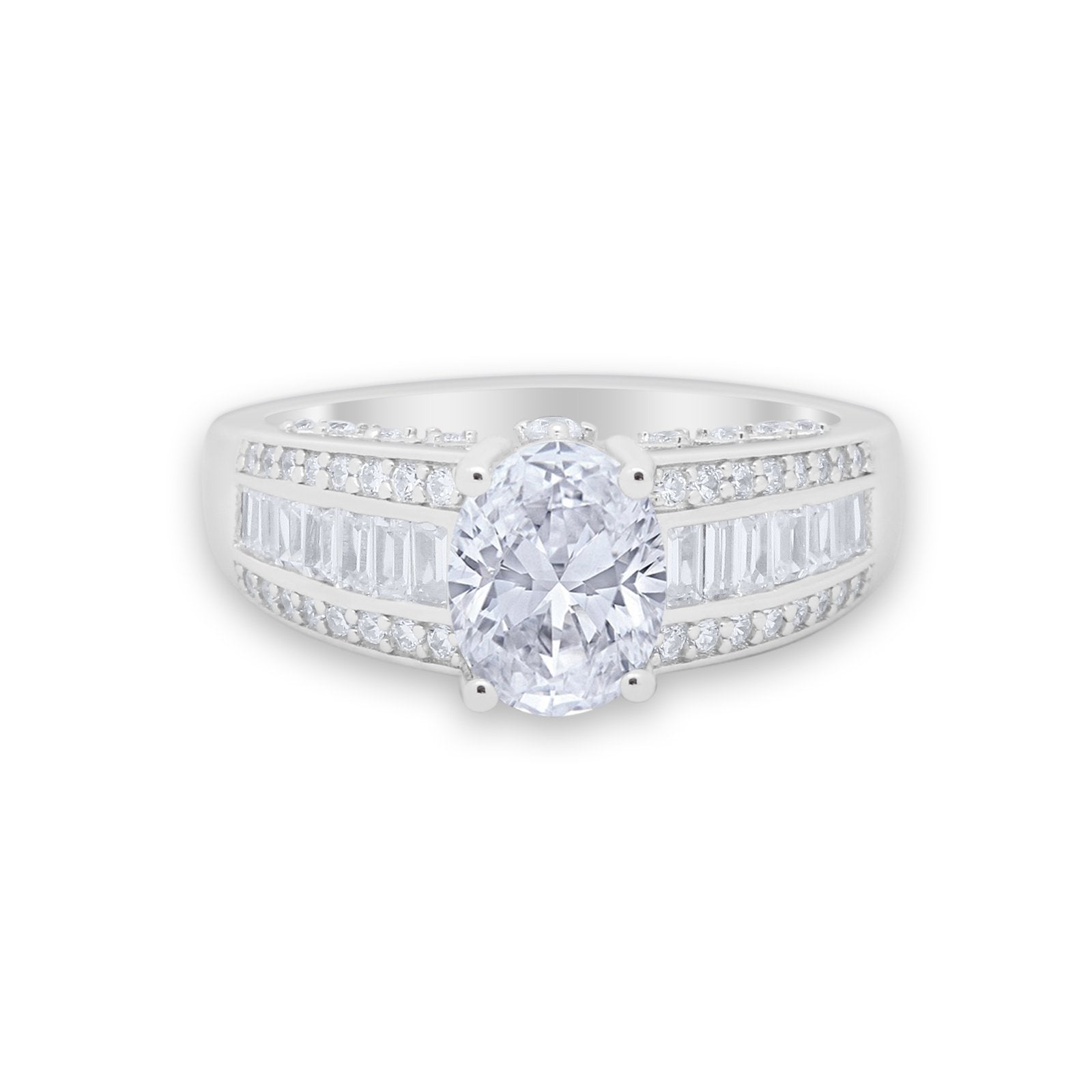 Vintage Oval Engagement Ring Round Simulated Cubic Zirconia 925 Sterling Silver