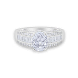 Vintage Oval Engagement Ring Round Simulated Cubic Zirconia 925 Sterling Silver