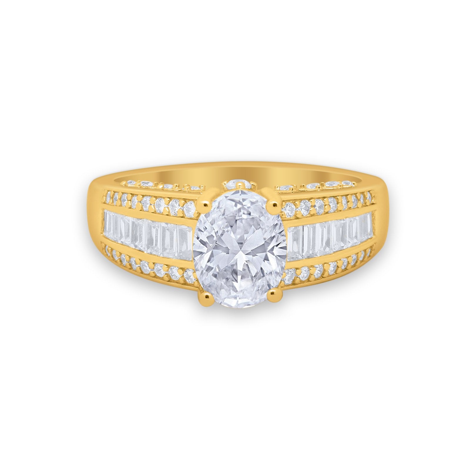 Vintage Oval Engagement Ring Round Simulated Cubic Zirconia 925 Sterling Silver