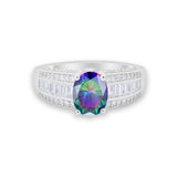 Vintage Oval Engagement Ring Round Simulated Cubic Zirconia 925 Sterling Silver