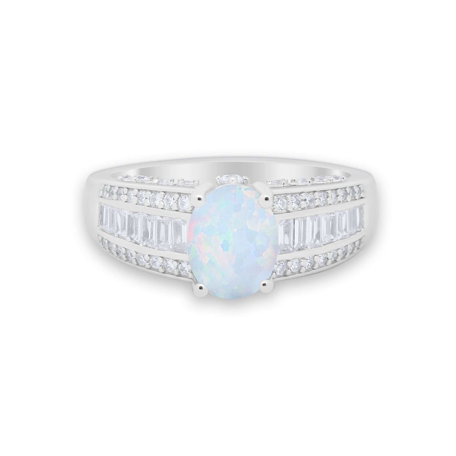 Vintage Oval Engagement Ring Round Simulated Cubic Zirconia 925 Sterling Silver