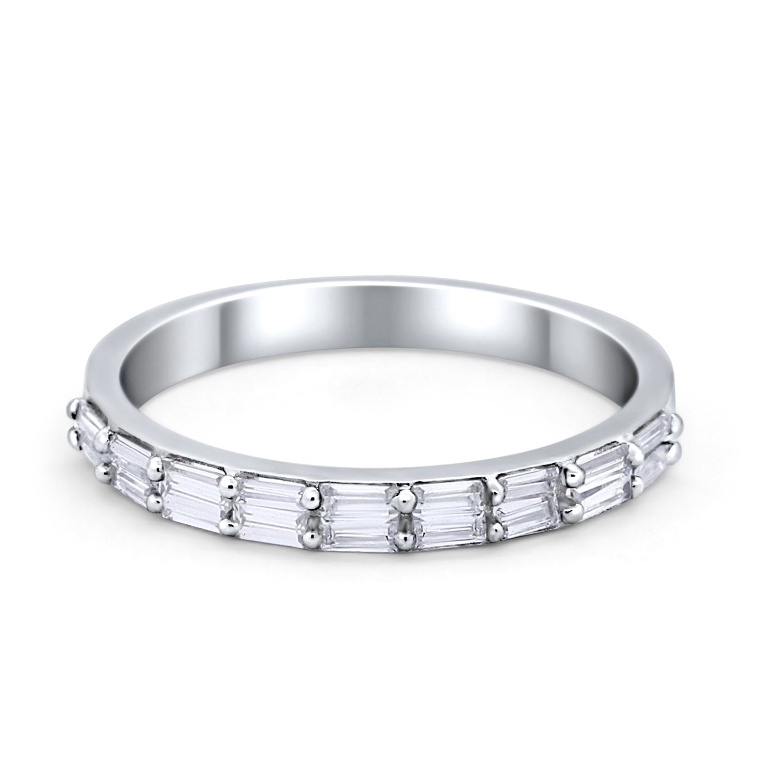 Half Eternity Wedding Band Ring Baguette Simulated CZ 925 Sterling Silver