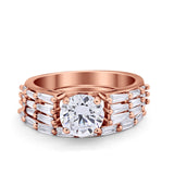 Two Piece Ring Band Bridal Round Simulated Cubic Zirconia 925 Sterling Silver