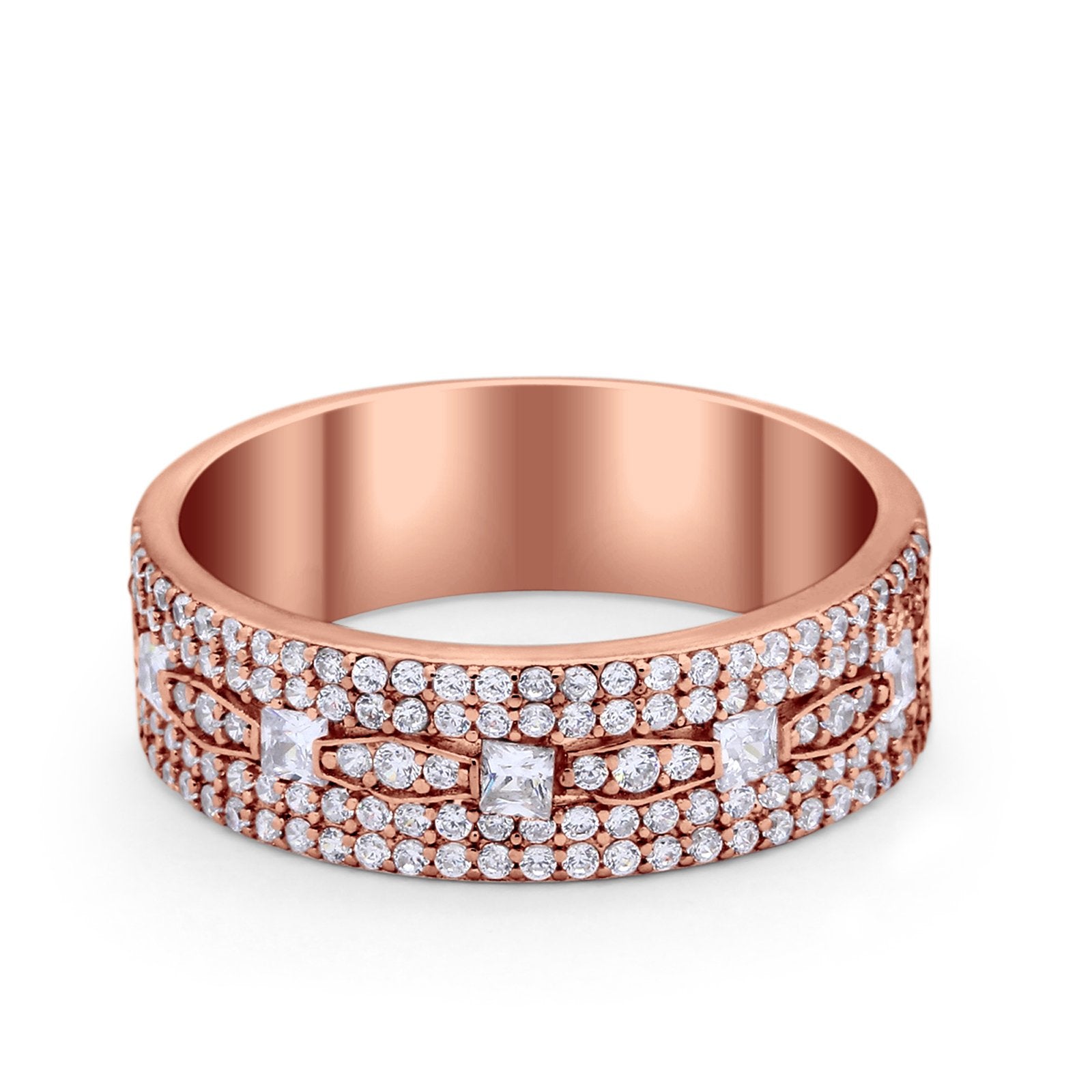 Wedding Band Ring Eternity Round Princess Cut Simulated CZ 925 Sterling Silver