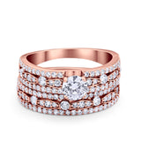 Two Piece Bridal Set Ring Round Simulated Cubic Zirconia 925 Sterling Silver