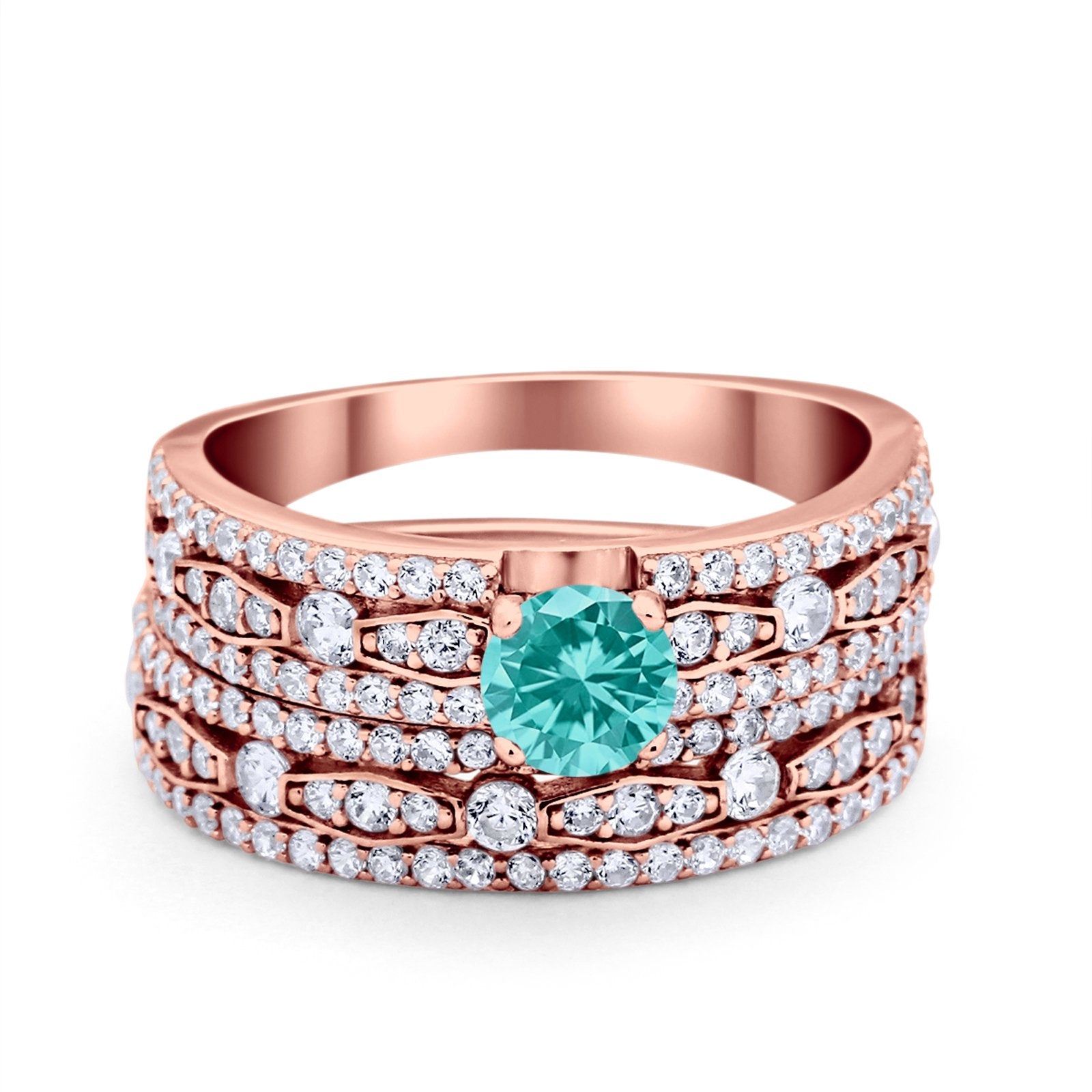 Two Piece Bridal Set Ring Round Simulated Cubic Zirconia 925 Sterling Silver