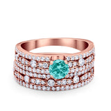 Two Piece Bridal Set Ring Round Simulated Cubic Zirconia 925 Sterling Silver