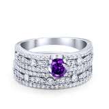 Two Piece Bridal Set Ring Round Simulated Cubic Zirconia 925 Sterling Silver