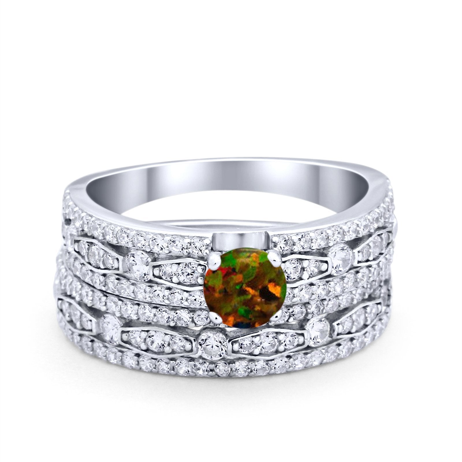 Two Piece Bridal Set Ring Round Simulated Cubic Zirconia 925 Sterling Silver