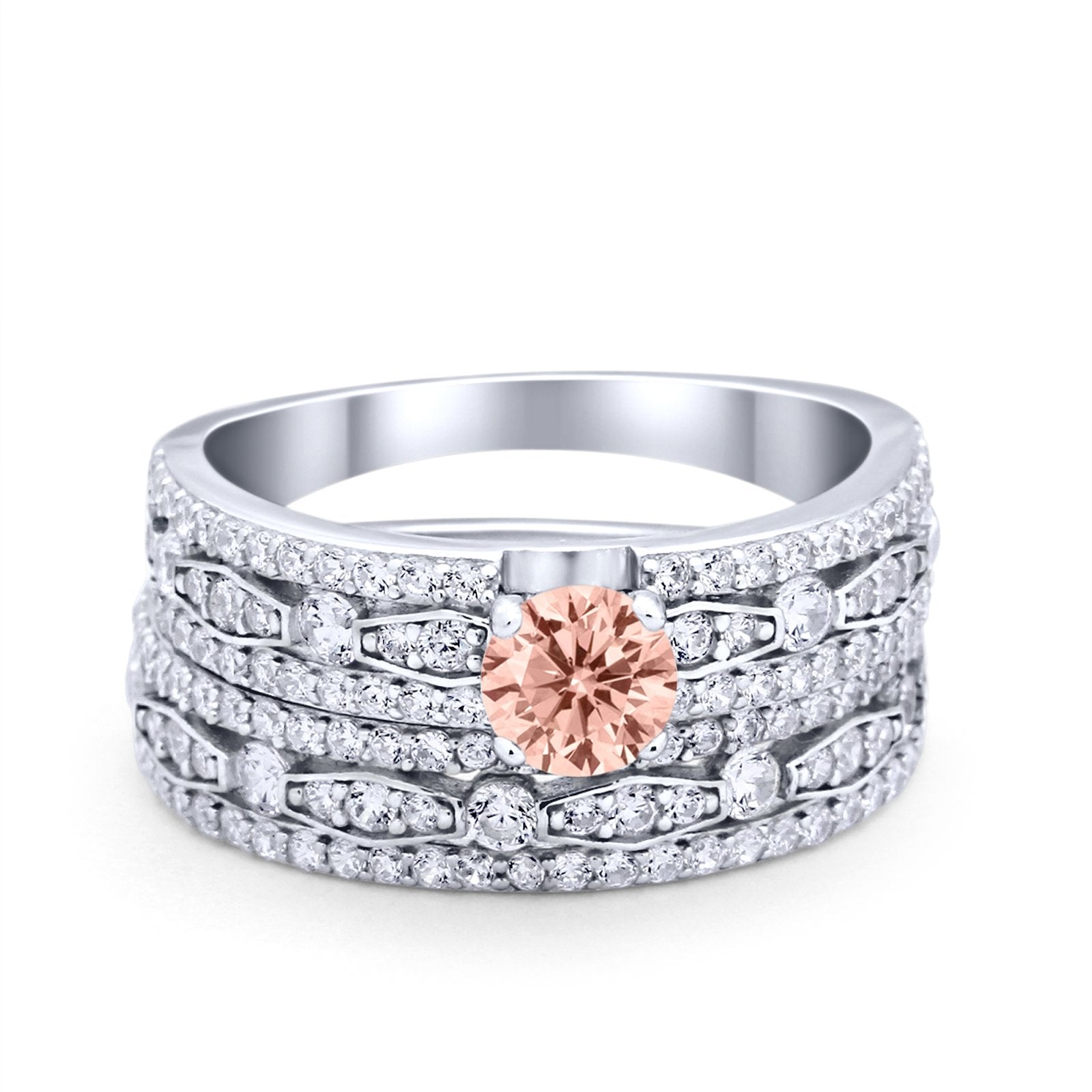 Two Piece Bridal Set Ring Round Simulated Cubic Zirconia 925 Sterling Silver