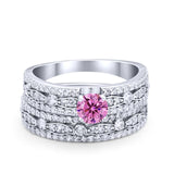 Two Piece Bridal Set Ring Round Simulated Cubic Zirconia 925 Sterling Silver