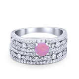 Two Piece Bridal Set Ring Round Simulated Cubic Zirconia 925 Sterling Silver