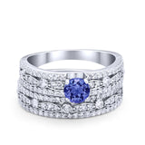 Two Piece Bridal Set Ring Round Simulated Cubic Zirconia 925 Sterling Silver