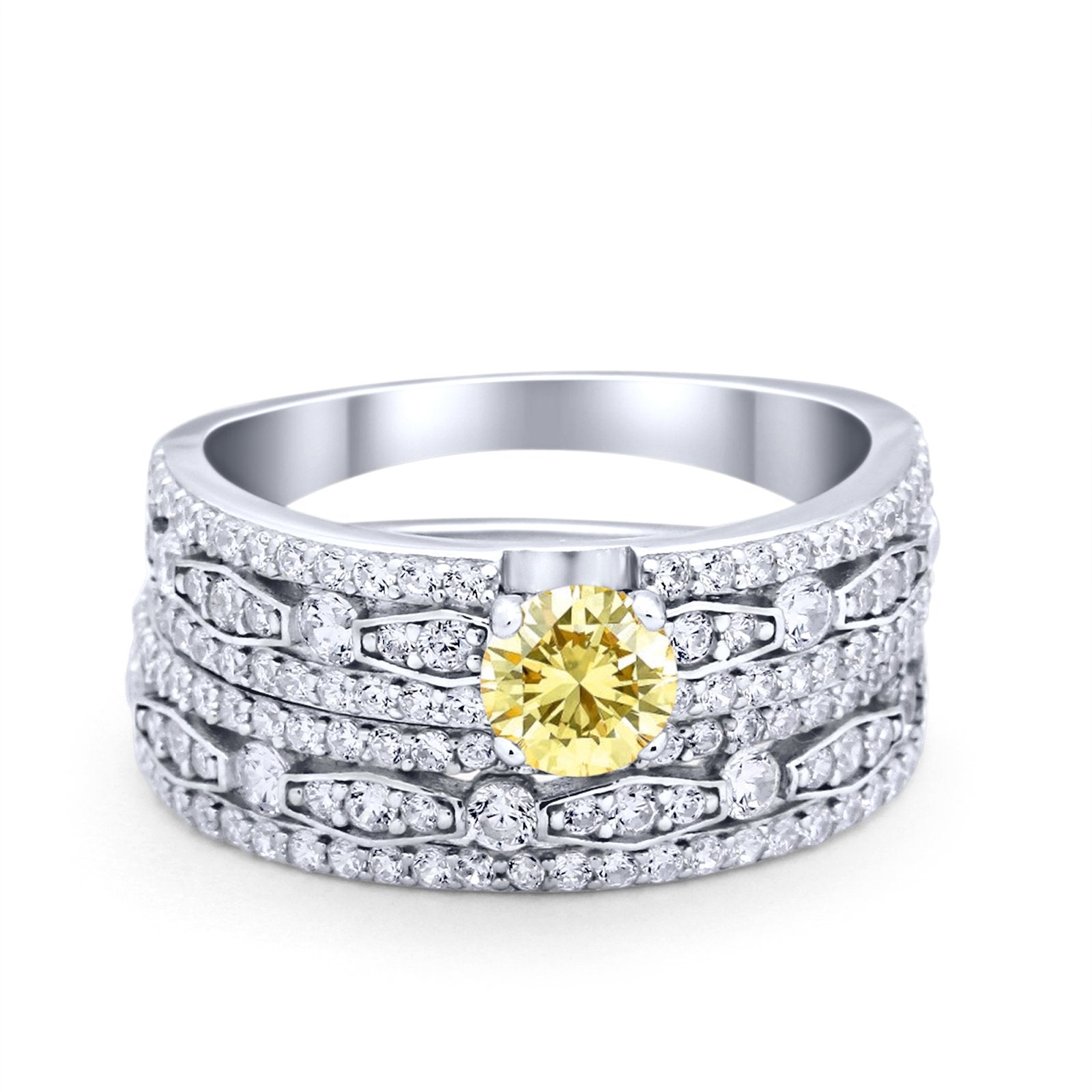 Two Piece Bridal Set Ring Round Simulated Cubic Zirconia 925 Sterling Silver