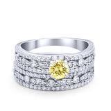 Two Piece Bridal Set Ring Round Simulated Cubic Zirconia 925 Sterling Silver