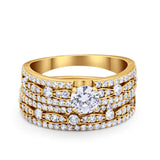 Two Piece Bridal Set Ring Round Simulated Cubic Zirconia 925 Sterling Silver