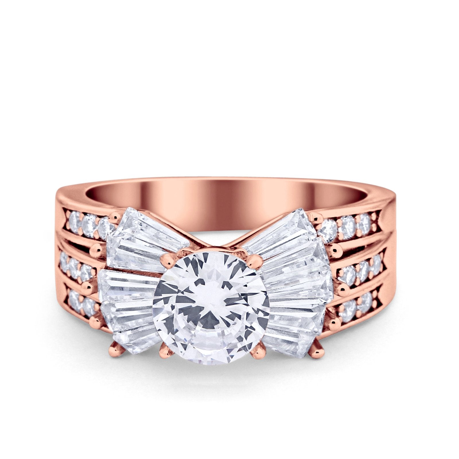 Art Dec Wedding Bridal Ring Round Simulated Cubic Zirconia 925 Sterling Silver