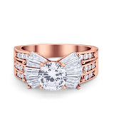 Art Dec Wedding Bridal Ring Round Simulated Cubic Zirconia 925 Sterling Silver