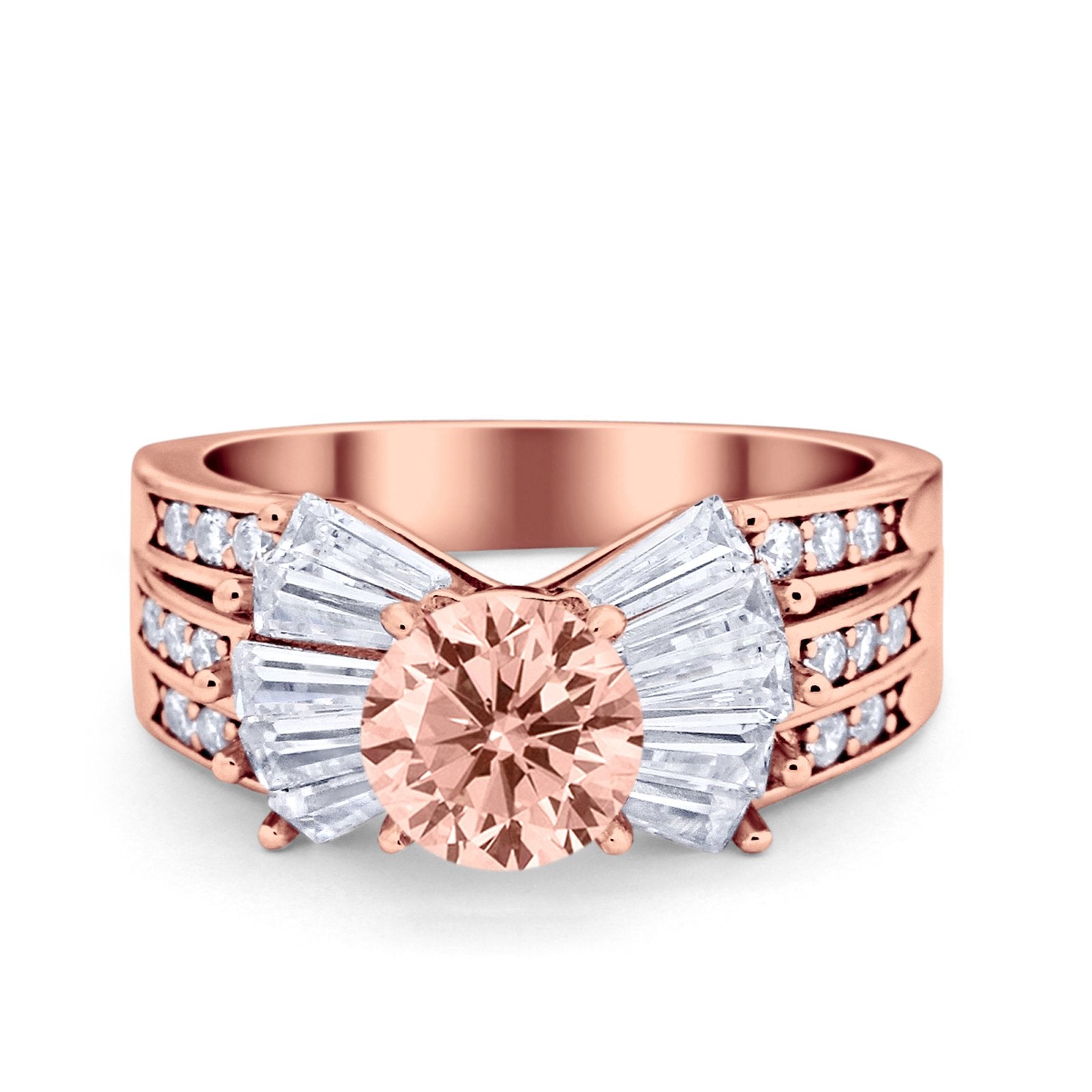 Art Dec Wedding Bridal Ring Round Simulated Cubic Zirconia 925 Sterling Silver