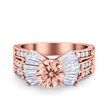 Art Dec Wedding Bridal Ring Round Simulated Cubic Zirconia 925 Sterling Silver