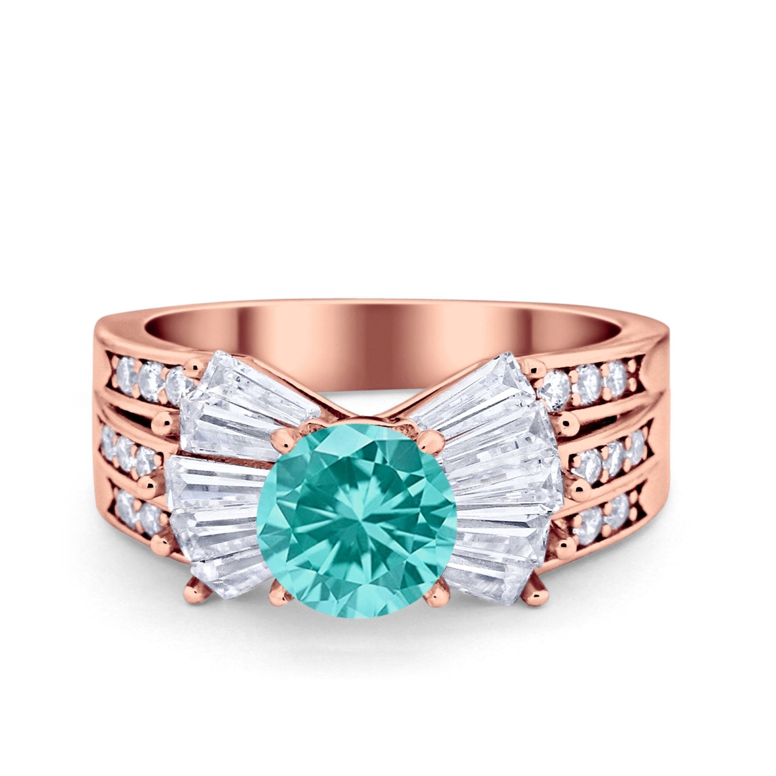 Art Dec Wedding Bridal Ring Round Simulated Cubic Zirconia 925 Sterling Silver