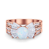 Art Dec Wedding Bridal Ring Round Simulated Cubic Zirconia 925 Sterling Silver