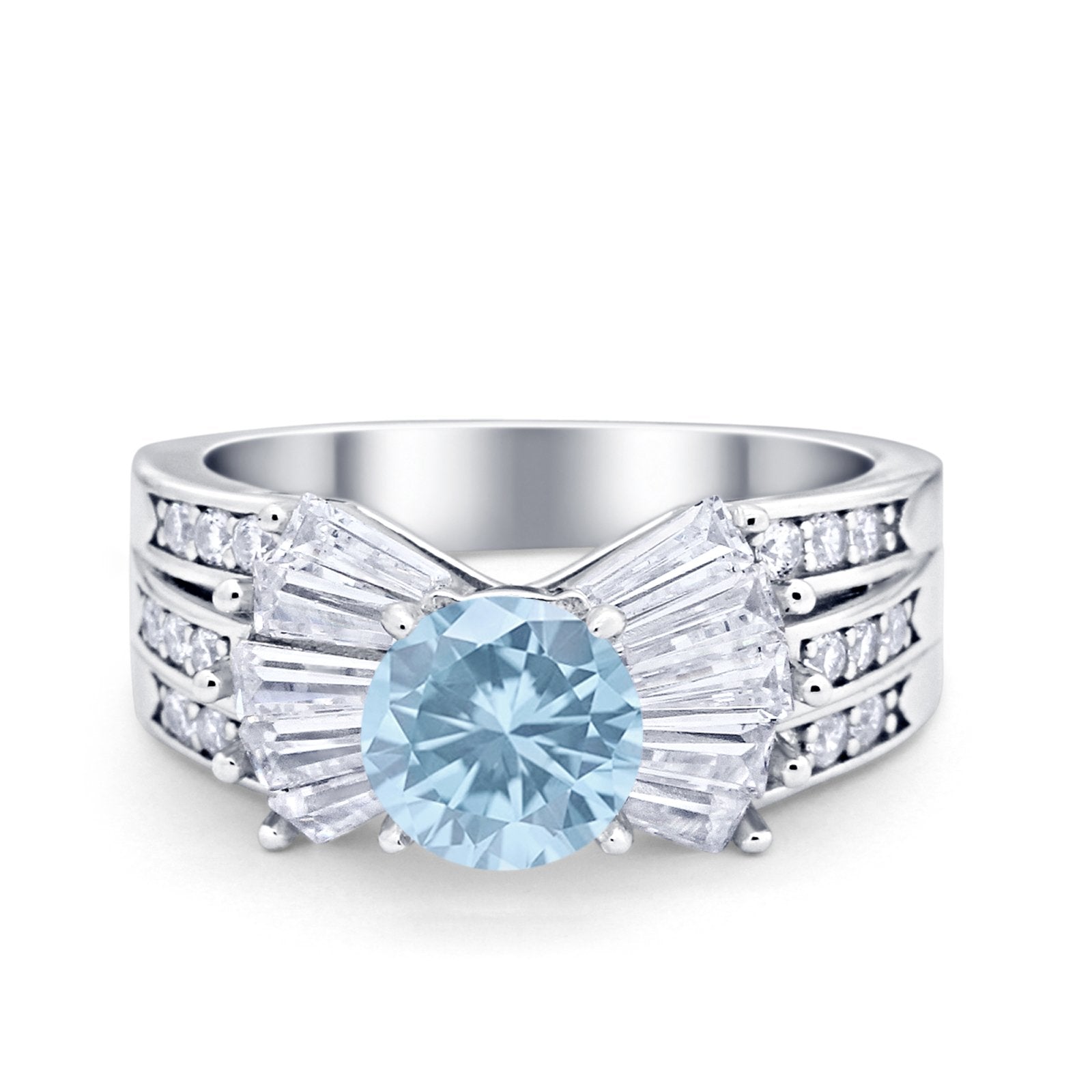 Art Dec Wedding Bridal Ring Round Simulated Cubic Zirconia 925 Sterling Silver