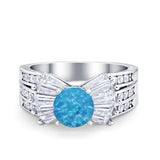 Art Dec Wedding Bridal Ring Round Simulated Cubic Zirconia 925 Sterling Silver