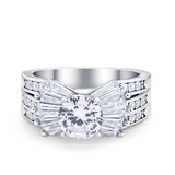 Art Dec Wedding Bridal Ring Round Simulated Cubic Zirconia 925 Sterling Silver