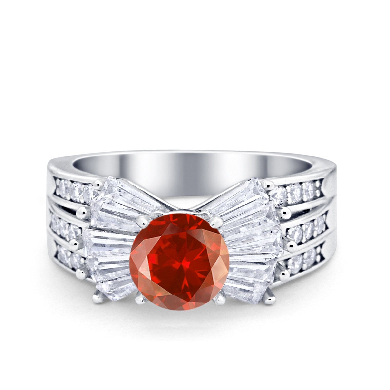 Art Dec Wedding Bridal Ring Round Simulated Cubic Zirconia 925 Sterling Silver