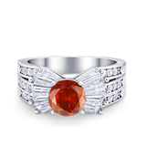 Art Dec Wedding Bridal Ring Round Simulated Cubic Zirconia 925 Sterling Silver