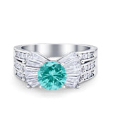 Art Dec Wedding Bridal Ring Round Simulated Cubic Zirconia 925 Sterling Silver