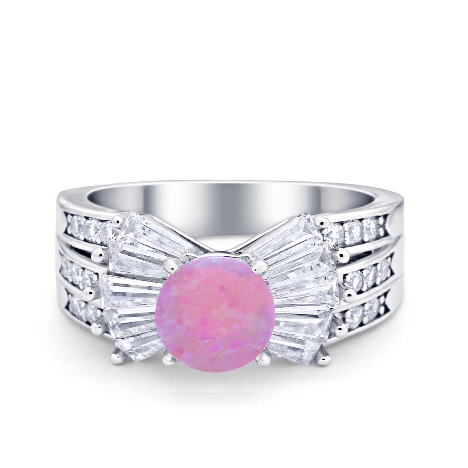 Art Dec Wedding Bridal Ring Round Simulated Cubic Zirconia 925 Sterling Silver