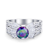 Art Dec Wedding Bridal Ring Round Simulated Cubic Zirconia 925 Sterling Silver