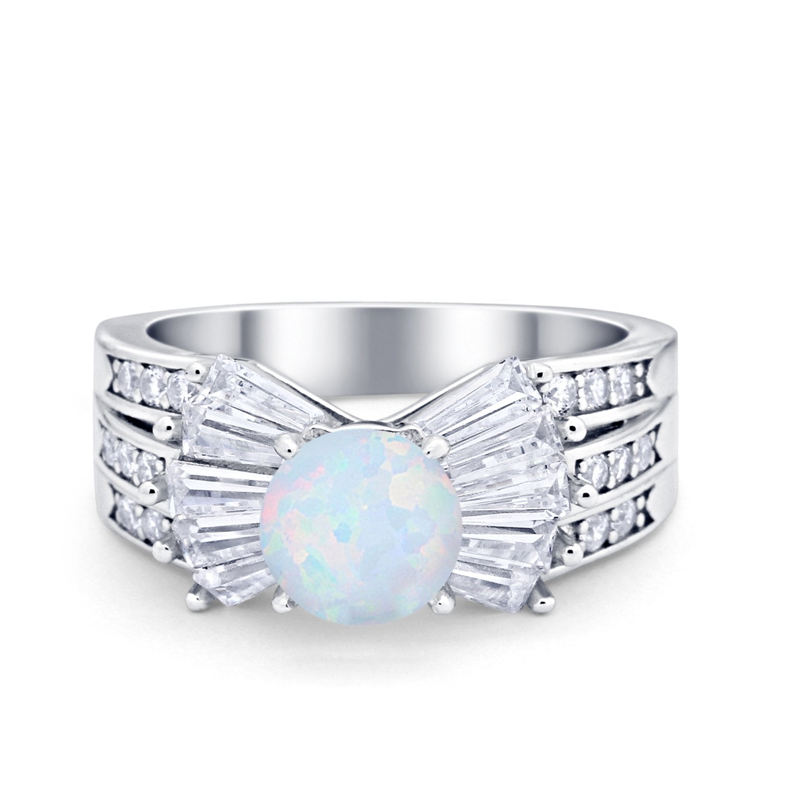 Art Dec Wedding Bridal Ring Round Simulated Cubic Zirconia 925 Sterling Silver