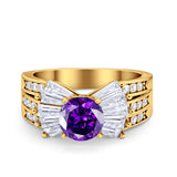 Art Dec Wedding Bridal Ring Round Simulated Cubic Zirconia 925 Sterling Silver