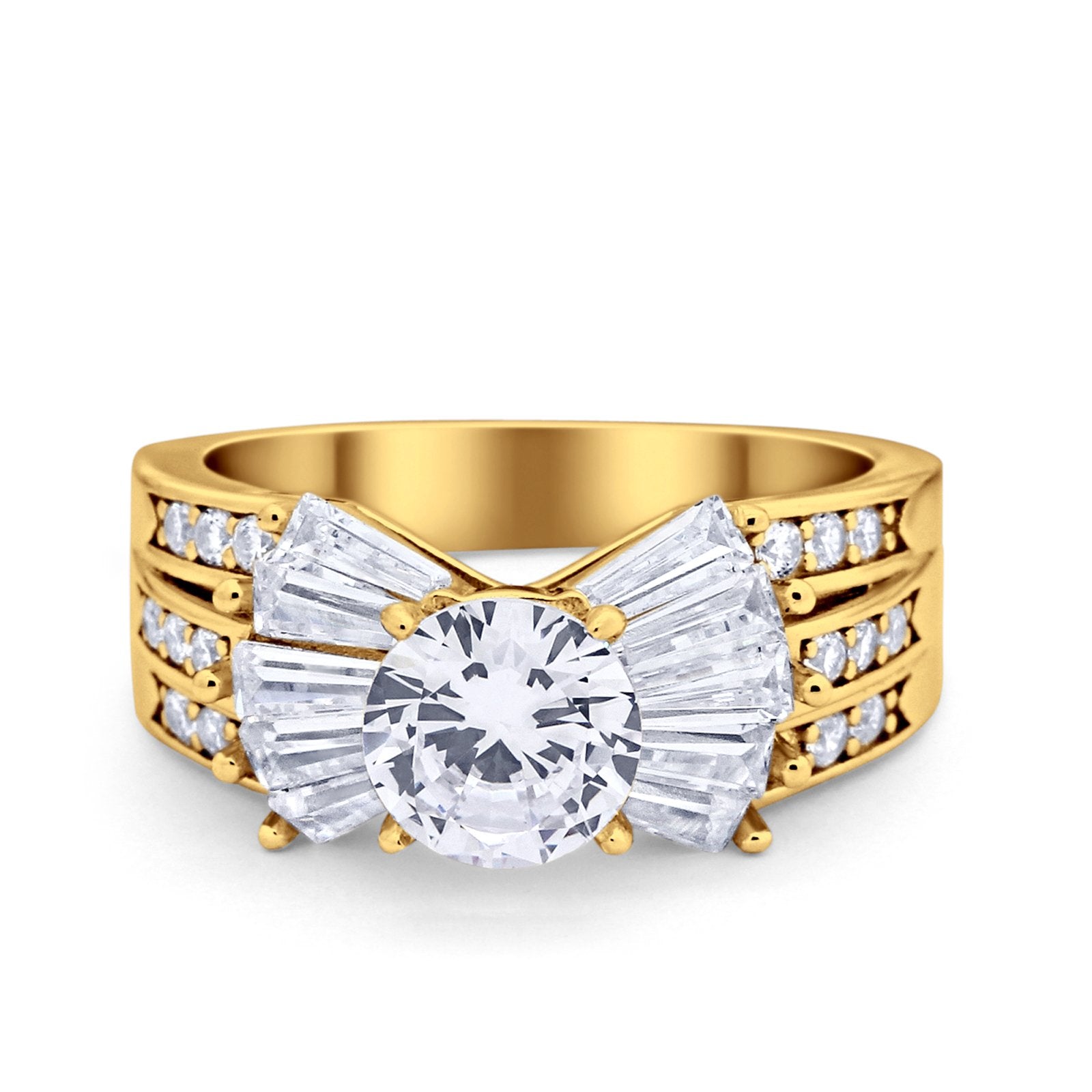 Art Dec Wedding Bridal Ring Round Simulated Cubic Zirconia 925 Sterling Silver